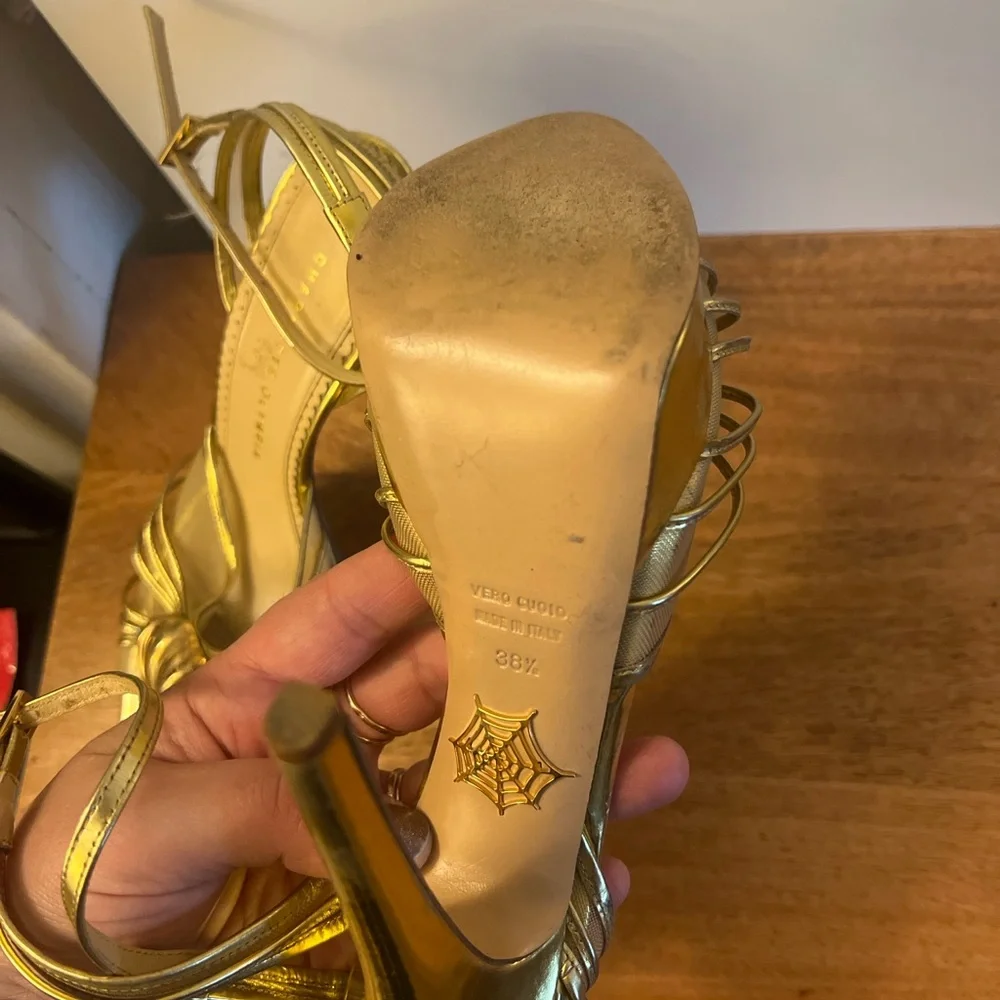 “Charlotte Olympia Croissant” Gold Knot Platform Heels Sandals 38.5 / US 8–8.5 - Picture 2 of 4
